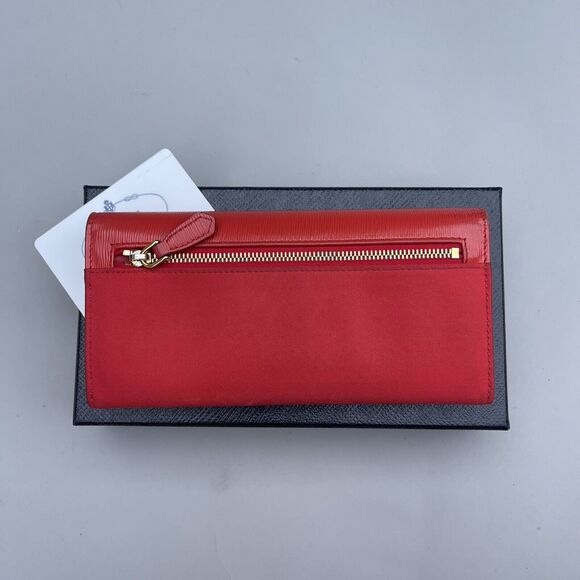 Prada Red Nylon And Leather Triangle Logo Long Wallet Complete Set - Picture 3 of 16